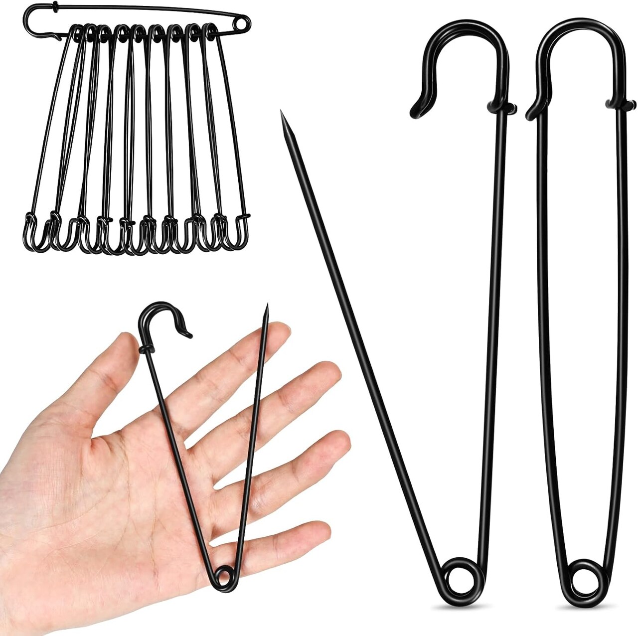 Extra Large Safety Pins Heavy Duty, 5 inch Giant Safety Pin, 10 PCS Black Big Safety Pin, Jumbo Safety Pins for Clothes, Blankets, Thick Fabric, Decorations